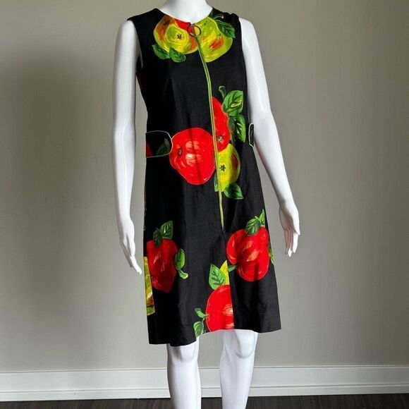 Vintage Apple Print Front Zip Shift Dress - Picture 1 of 7